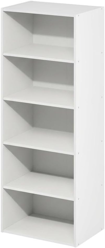 Furnifact 5-Tier Open Shelf Bookcase, Bookshelf, Storage Organizer, White, Durable Wood Construction, Multi-Functional Home Office and Living Room Display