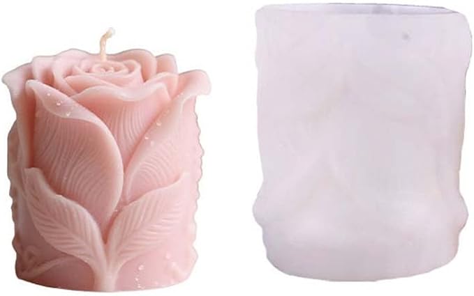 Large Tulip Bud Flower Succulent Leaves Cylinder Molds Silicone Wave Spiral Candle Mold - Silicone Resin Casting Molds for Candle & Resin & Soap Craft Supplies