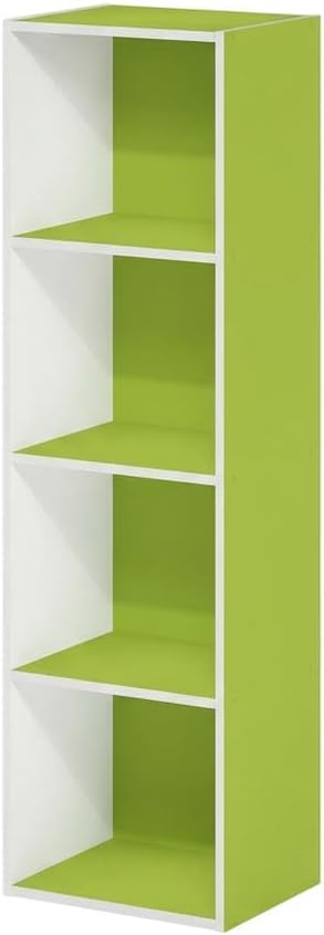 Furnifact Green White 4-Tier Open Shelf Bookcase, Wooden Storage Organizer, Modern Design, Durable Wood Material, Suitable for Living Room or Office