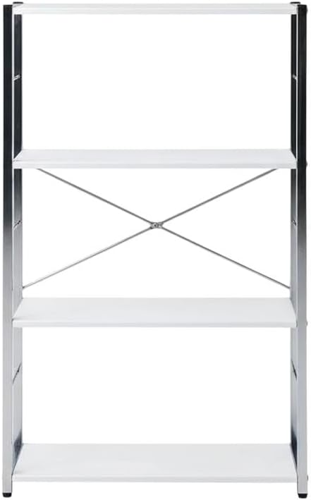 Furnifact White and Chrome Finish Bookshelf with Sturdy Design, Modern Style, Durable Construction, Ideal for Home and Office Storage