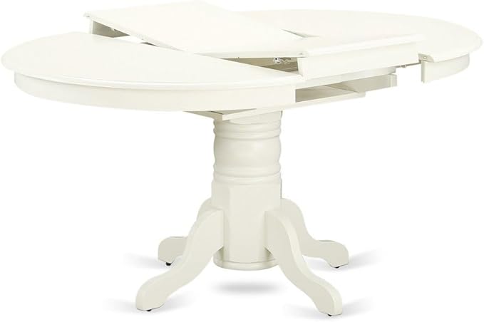 Furnifact Oval Dining Table with 18-Inch Self-Storage Butterfly Leaf, Linen White Solid Wood Pedestal Table
