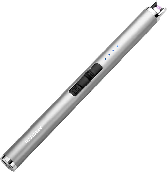 ARECTECH Rechargeable Electric Candle Lighter Arc Plasma Windproof Lighter for Candle Christmas Kitchen Birthday Gift for Mom Men Wife with Type-C Cable Silvery
