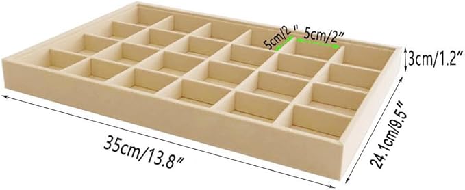 Premium Grade Velvet Sturdy Jewelry 24 Grids Display Tray Stackable Rings Necklace Gemstone Shows Store Home Organizer Soft Beige