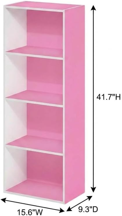 Furnifact Pink White Bookcase with Elegant Wooden Design, Spacious Shelves, Durable Wood Material, and Modern Home Office or Living Room Storage