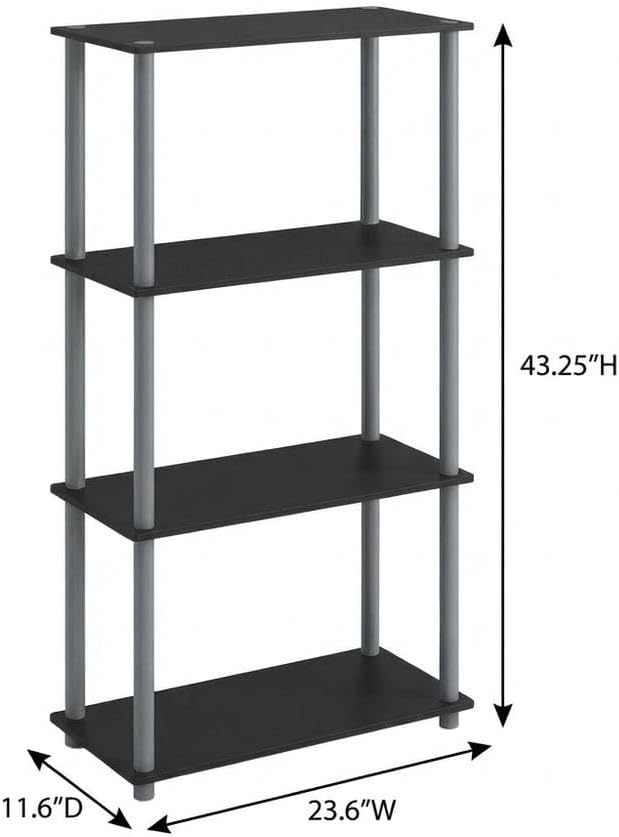 Furnifact Black Grey Bookcase with Sturdy Wood Construction, Modern Design, Easy Assembly, Suitable for Home or Office Storage