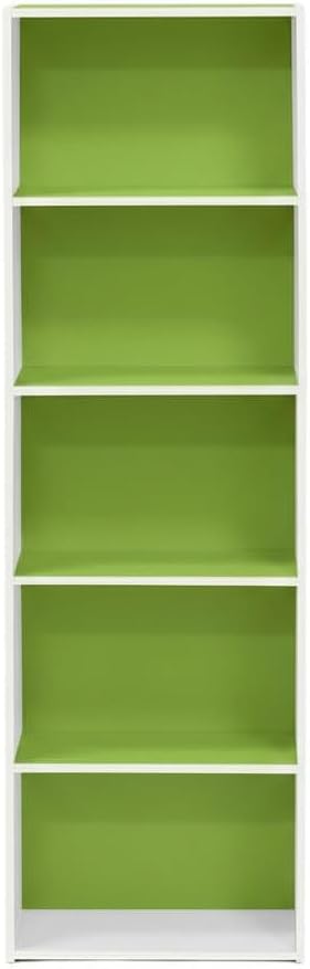 Furnifact White and Green 5-Tier Reversible Open Shelf Bookcase, Durable Construction, Stylish Modern Design for Living Room, Bedroom, Office Storage