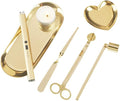 6 in 1 Candle Wick Trimmer Cutter,Candle Lighter Rechargeable, Candle Snuffer Extinguisher, Candle Wick Dipper, Candle Care Kit，Candle Accessory Set with Storage Tray Plate for Candle Lover (Gold-02)