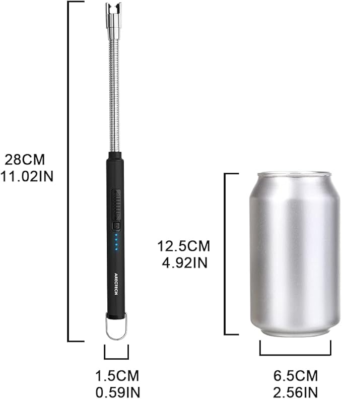 ARECTECH Electric Arc Candle Lighter Flameless Rechargeable USB Long Lighters for Candle Cooking BBQs Fireworks Black