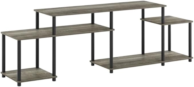 Furnifact French Oak Grey and Black Wood TV Stand for 55 Inch Televisions, Modern Design, Sturdy Construction, Stylish and Functional for Living Room