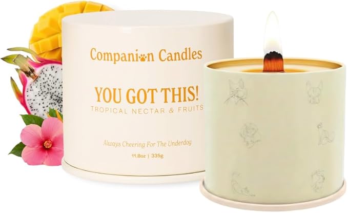 Companion Candles You Got This! Pet-Friendly Scented Candle – Tropical Nectar & Fruits Fragrance - Coconut Soy Wax Candle with Wooden Wick, Approx. 50-Hour Burn Time, Made in USA, 11.8 oz