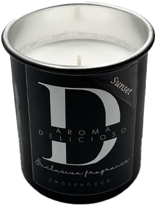 Aroma Delicioso Odor Eliminating Scented Candle - Sunset (Light Citrus Scent 8oz Candle Burns 40 to 60 Hours & eliminates Smoke Odor)