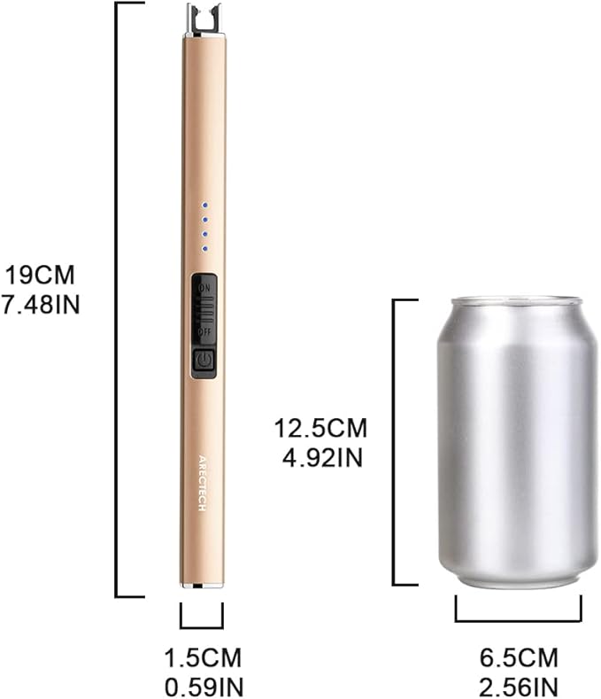 ARECTECH Electric Candle Lighter with Type-C Cable Birthday Gift for Man Women Wife Rechargeable Plasma Arc Lighters for Candle Camping Kitchen Stove Gold