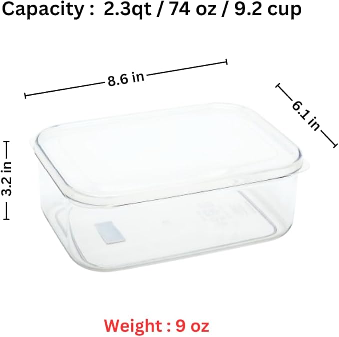 Lustroware Airtight Food Storage Container Set of 3, Micro Clear BPA Free Shatterproof Canister with Lid, Dishwasher Microwave Safe, Fridge Pantry Refrigerator Organizer, Made in Japan (2.3 qt, 74 oz)