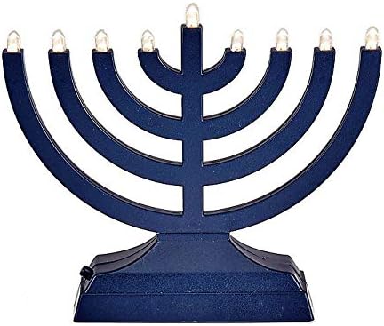 Rite Lite Go Menorah Mini Metallic Electric Menorah - LED Battery/USB Powered Chanukah Menorah Jewish Holiday - Office Car Home Decorations Judaica Hanukkah Gifts, Push Button Multi Light - Blue