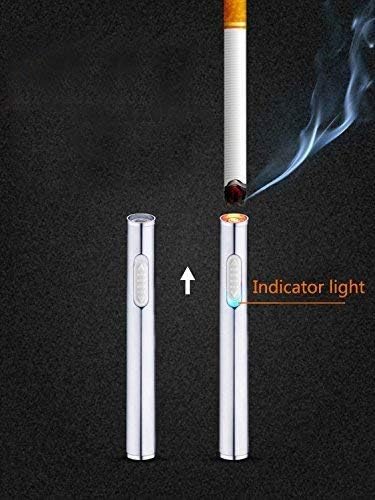 USB Mini Lighters Electronic Rechargeable Windproof Flameless Portable Cigarette Slim Lighter (Silver)