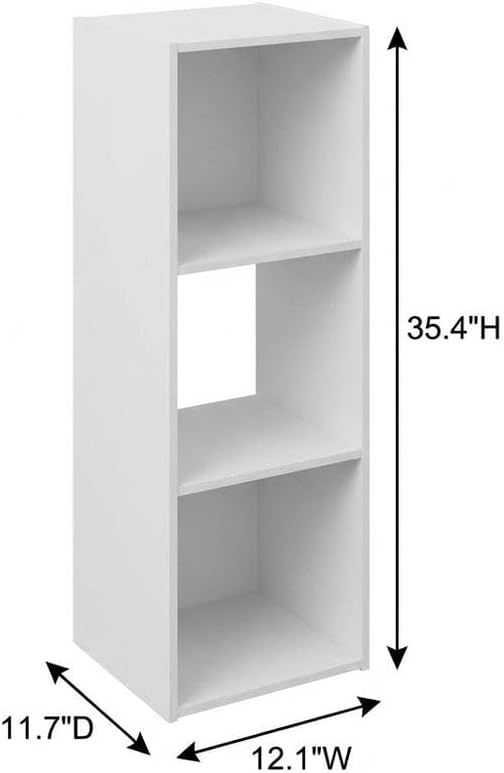 Furnifact Cubic Storage Cabinet Bookcase with 3-Cube Shelves, White Wood Construction, Modern Design for Home Office and Living Room Storage