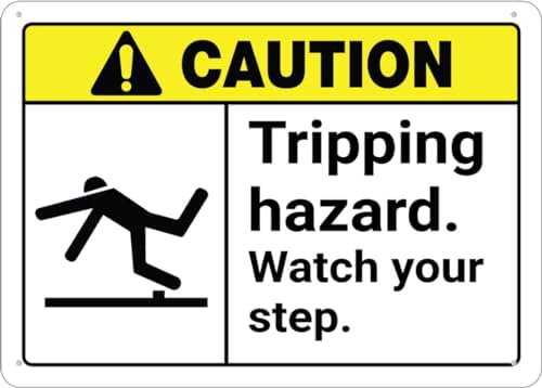 Caution Tripping Hazard Watch Your Step Sign For House Door Office Business Yard,Metal Aluminum Rust Free Sign - 12"" X 8"", Pre-Drilled Holes, Weather Resistant