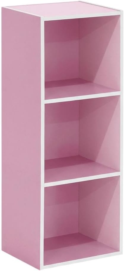 Furnifact White Pink 3-Tier Open Shelf Bookcase, Modern Design, Durable Construction, Space-Saving Storage, Suitable for Living Room or Office Display
