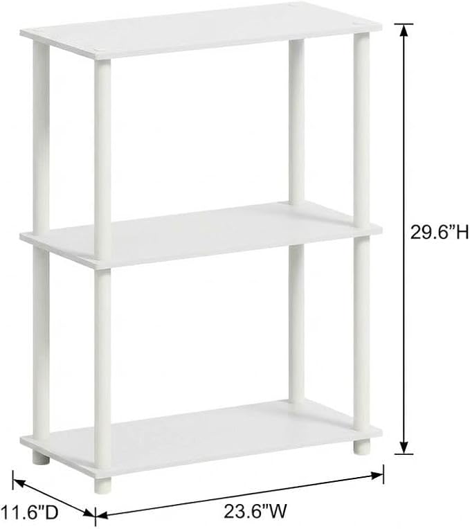 Furnifact White Tri-Tier Multipurpose Display Rack, Shelving Unit, Versatile Bookcase, Durable Wooden Construction, Modern Compact Design