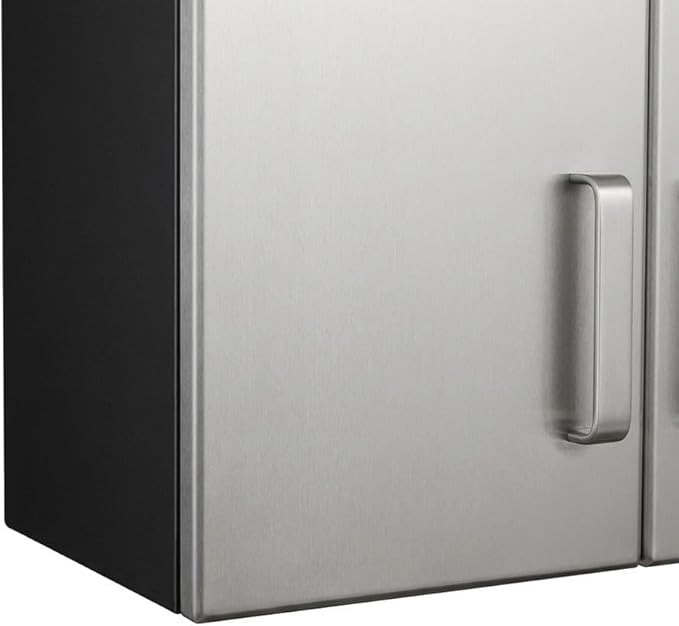 Furnifact Black Metal Two Door Overhead Cabinet with Silver Metallic Fronts, Heavy Duty Steel Wall Mount Storage for Garage Office Workshop