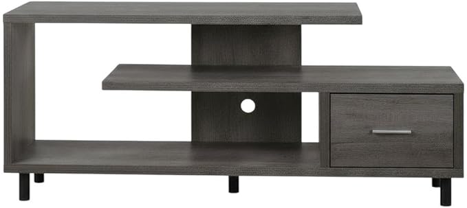 Furnifact Charcoal Gray 1-Drawer TV Stand, Wood, Contemporary Style, Honeycomb and Melamine Veneer Finish, Supports 75 lb TVs up to 65 inches
