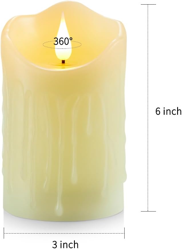 Flameless Candles with Rechargeable Battery, Flickering Candles with Remote and Timer, led Pillar Candles Real Wax Wick, Led Candles for Home, Wedding, Halloween, Christmas, Party 3" x 6"