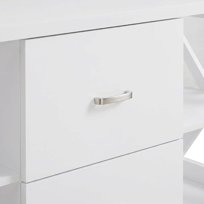 Furnifact White Deluxe 2 Drawer TV Stand, for 55-Inch TVs, Particle Board/MDF, Transitional Coastal Style, Stylish and Functional Design
