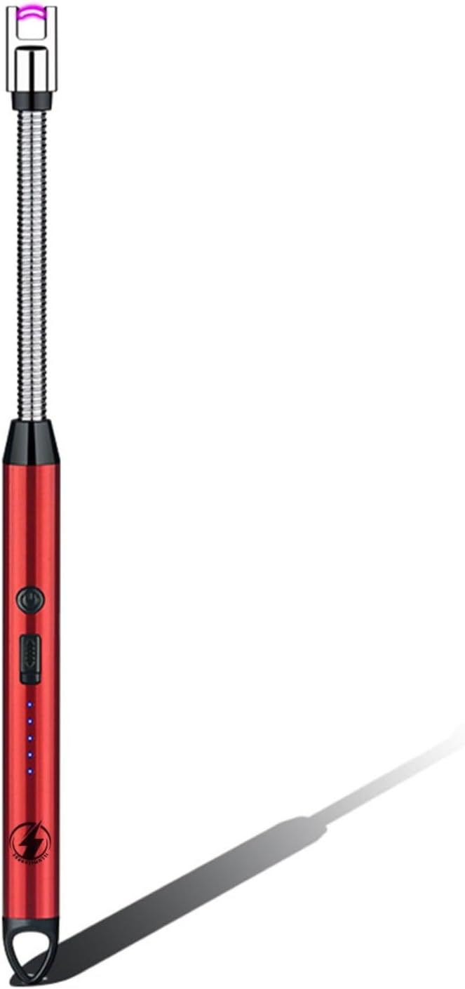 Bend-It Flexible Neck Arc Lighter — USB Rechargeable, Windproof & Flameless | Long Reach for Deep Jar Candles, Stove, BBQ & Fireplace - Red