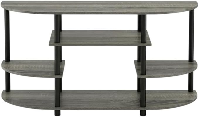 Furnifact French Oak Grey/Black Corner TV Stand with Simple Design, Durable Composite Wood and Plastic Tubes, Modern Storage Solution for Living Room