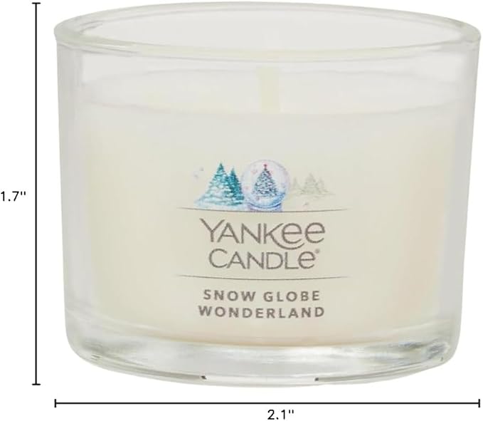 Yankee Candle Signature Votive Mini Candle Jar, Snow Globe Wonderland Scent, Natural Soy Wax Blend Candle with Natural Fiber Wick, 1.3 OZ Glass Jar (Pack of 12)