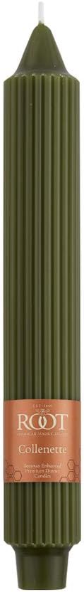 Root Candles 4-Count Unscented Dinner Candles Dripless Beeswax Enhanced Grecian Collenette Boxed Candle Set, 9-Inch, Dark Olive