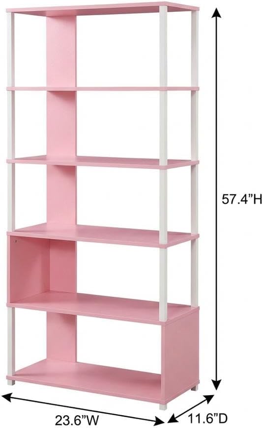 Furnifact Pink White Bookcase, Modern Design, Durable Wood, Compact Storage, Stylish, Functional for Home Office or Living Space