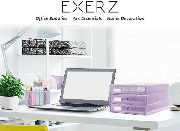 EXERZ Paper Sorter 3 Tier Drawers A4 / Multifunctional Desk Organiser/Letter Tray - Documents, Magazines, Notebooks and Letters - Light Purple