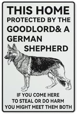 Metal Sign This Home Protected By German Shepherd Vintage Retro Tin Metal Sign Plaque Pub Bar Wall Decor Poster Home 12X8 Inch