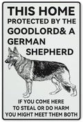 Metal Sign This Home Protected By German Shepherd Vintage Retro Tin Metal Sign Plaque Pub Bar Wall Decor Poster Home 12X8 Inch