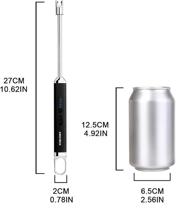 ARECTECH Electric Arc Candle Lighter Flameless Rechargeable USB Long Lighters for Candle Cooking BBQs Fireworks Black 2 Pack