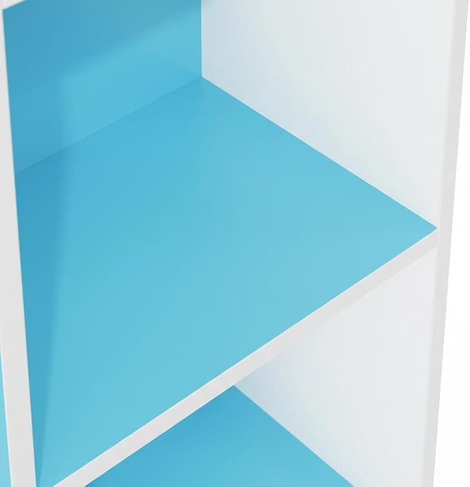 Furnifact Light Blue White Bookcase with Wood Material, Modern Design, Spacious Shelving, Durable Construction for Living Room or Office Storage