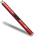 USB Rechargeable Candle Lighter Electronic Arc Lighter Windproof Flameless with Safety Button for Camping Cooking BBQ (Red)