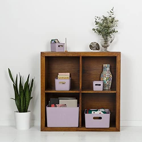 Superio Ribbed Collection - Decorative Plastic Basket Open Home Storage Bins Organizer, Large Lilac Purple (6 Pack) Container Boxes for Organizing Closet Storage Bins for Shelves 15 Liter/16 Quart