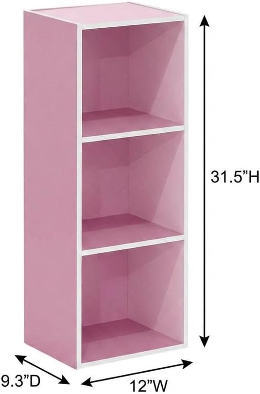 Furnifact White Pink 3-Tier Open Shelf Bookcase, Modern Design, Durable Construction, Space-Saving Storage, Suitable for Living Room or Office Display