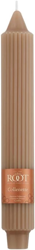 Root Candles 4-Count Unscented Dinner Candles Dripless Beeswax Enhanced Grecian Collenette Boxed Candle Set, 9-Inch, Taupe
