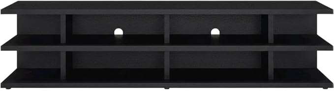 Furnifact Black 2 Tier TV Stand Media Console, Contemporary Living Room Entertainment Center with Engineered Wood Construction and Modern Design