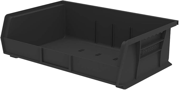 Akro-Mils 30255 AkroBins Plastic Storage Bins, Space-Saving Stackable Bins for Garage, Pantry, Craft Organization, 11" x 16" x 5", Black, 6-Pack