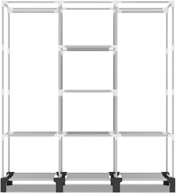 Portable Wardrobe, Easy Hanging Closet 6 Side Pockets Large Capacity Clothes Organizer Comes with 2 Hanging Poles and Storage Shelves, Width 130cm, Depth 45cm, Height 172cm (Coffee)