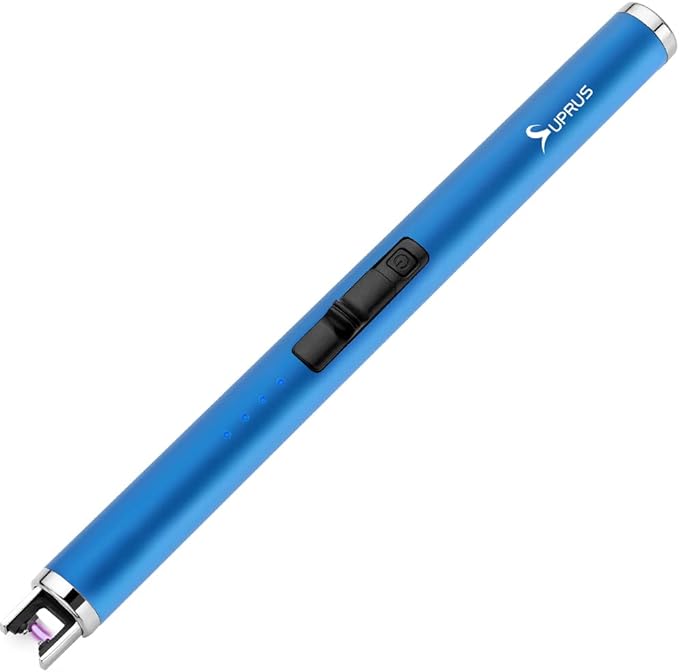 SUPRUS Fluorescent Lighter Glows in The Dark USB Lighter Rechargeable Windproof Pocket Size for Candle Cooking BBQ in Party (Blue)