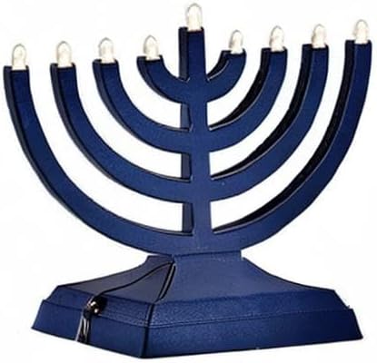 Rite Lite Go Menorah Mini Metallic Electric Menorah - LED Battery/USB Powered Chanukah Menorah Jewish Holiday - Office Car Home Decorations Judaica Hanukkah Gifts, Push Button Multi Light - Blue