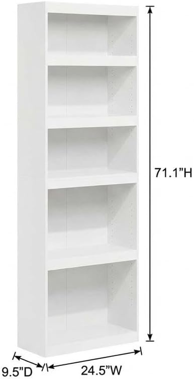 Furnifact White 5-Tier Shelf Bookcase with Spacious Storage, Sturdy Wooden Construction, Modern Design, Perfect for Living Room, Office or Bedroom