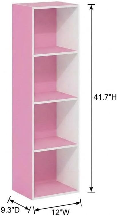 Furnifact Pink White 4-Tier Open Shelf Bookcase, Wooden Display Organizer, Modern Design, Multi-Level Storage, Durable Wood Construction