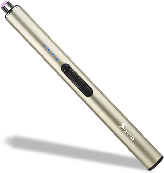 SUPRUS Electric Arc Windproof Flameless USB Rechargeable Lighter with Safety Lock for Candle (Champagne Gold)