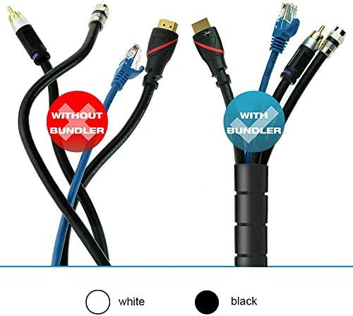Cable Management Sleeves Desk Cord Organizer Cover Black White with 4 Adhesive Cable Clips, VIWIEU 2 PCS Cable Bundler Wire Wrap System for TV/Computer/Home Entertainment